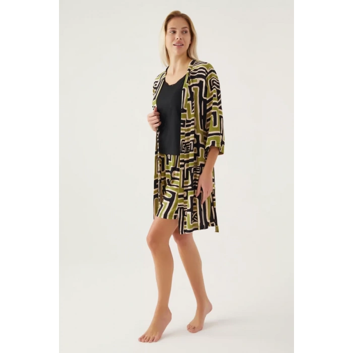 Pierre Cardin 8819-s Kadın Desenli Sabahlıklı Şort Takım
