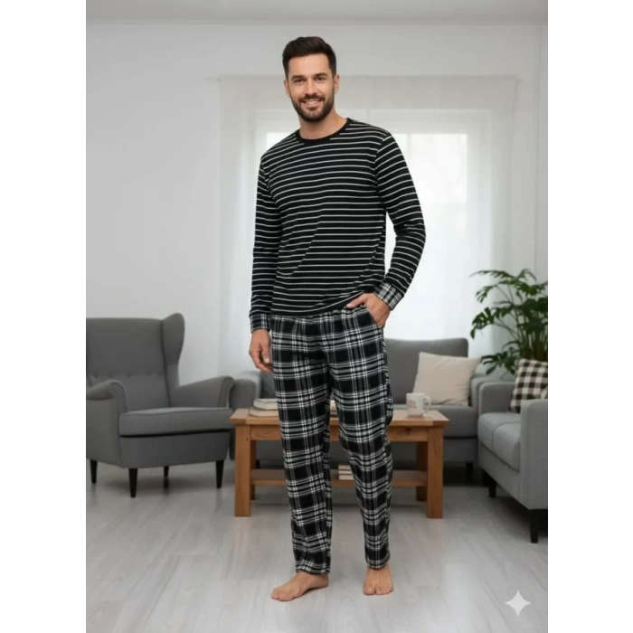 Pijalüx Tek Alt Cepli Ekose Pijama Battal