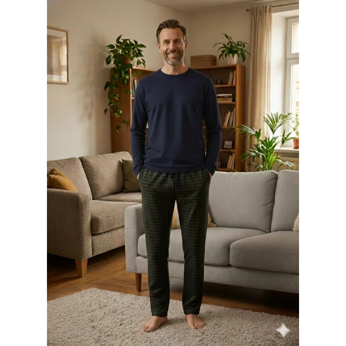 Pijalüx Tek Alt Örme Ekose Ev Pantolonu