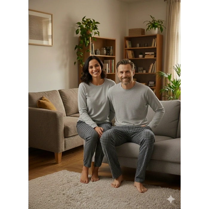 Pijalüx Tek Alt Örme Ekose Ev Pantolonu