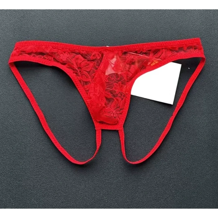 Seksi Dantelli Arkası Açık Seksi Kırmızı Erkek Külot