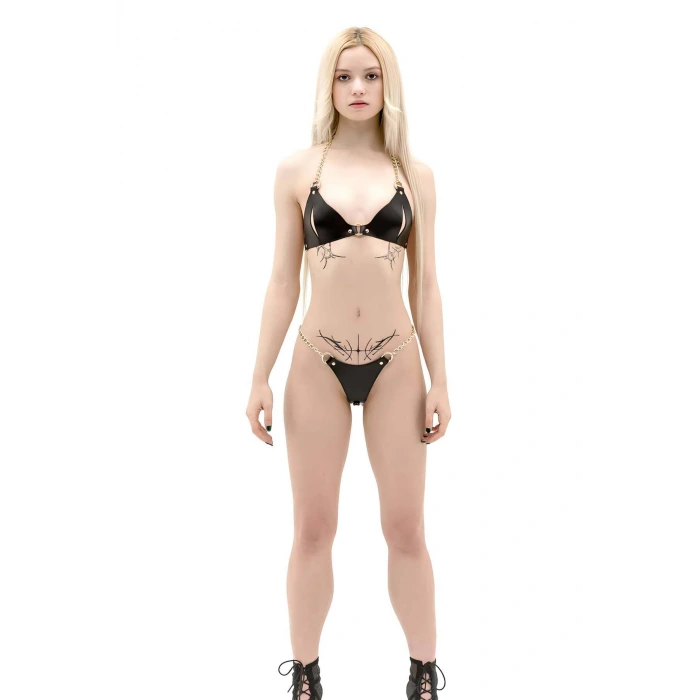 Seksi Deri Sütyen Ve Külot Harness Takım - Brf1424