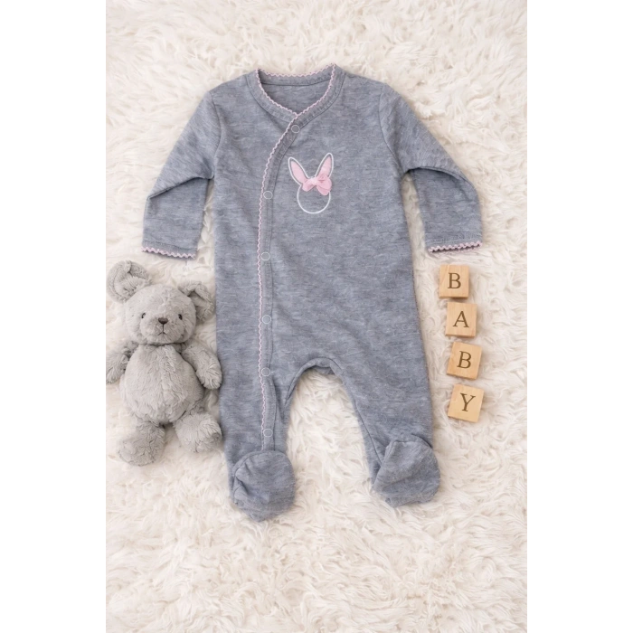 Sevimli Tavşan Desenli Kız Bebek 4’lü Tulum Seti