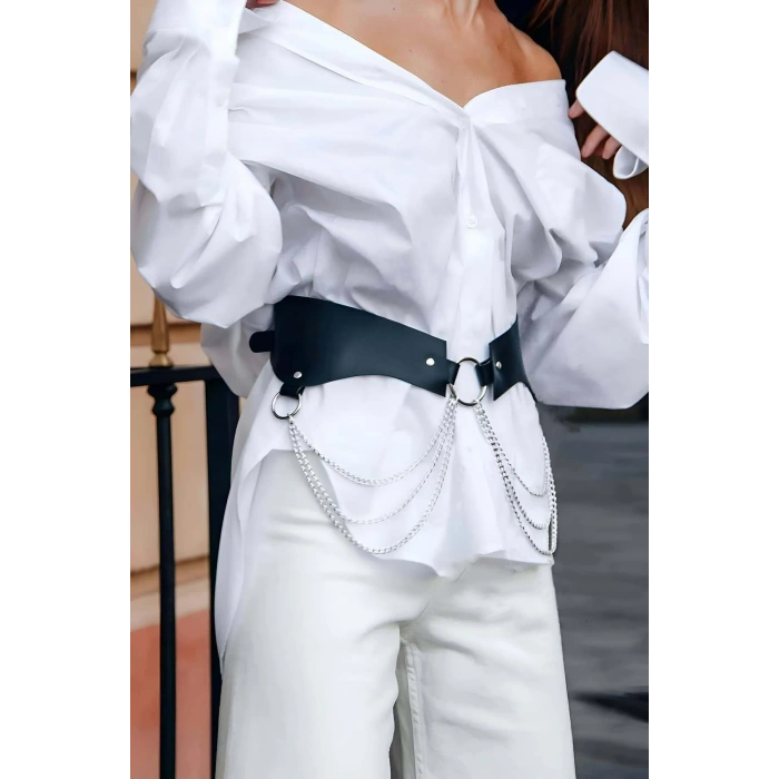 Şık Deri Zincirli Kemer, Elbise Kemeri, Zincirli Tarz Gömlek Kemeri - Brf1121