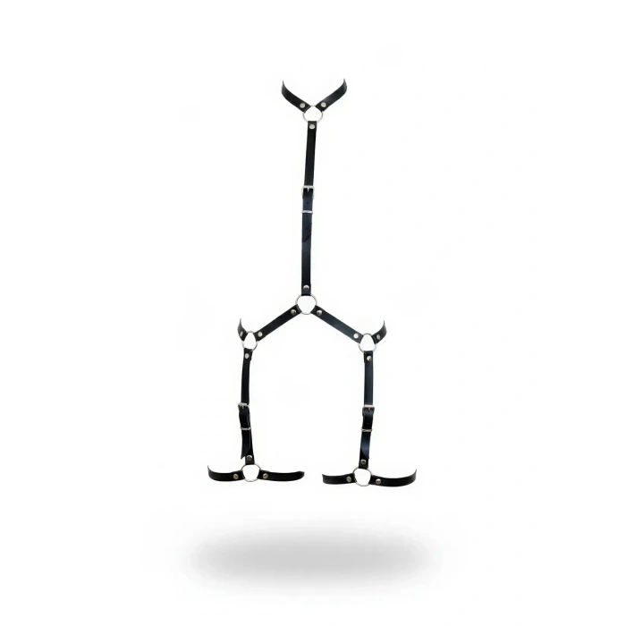 Siyah Body Harness Suni Deri Ayarlanabilir Bacak Detaylı - Brf234