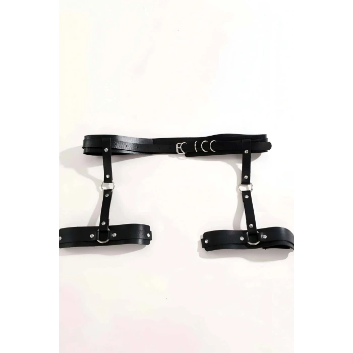 Siyah Deri Jartiyer Harness - Brf804