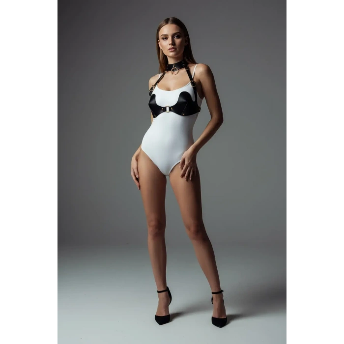 Siyah Göğüs Harness Deri Metal Halka Detaylı - Brf1226