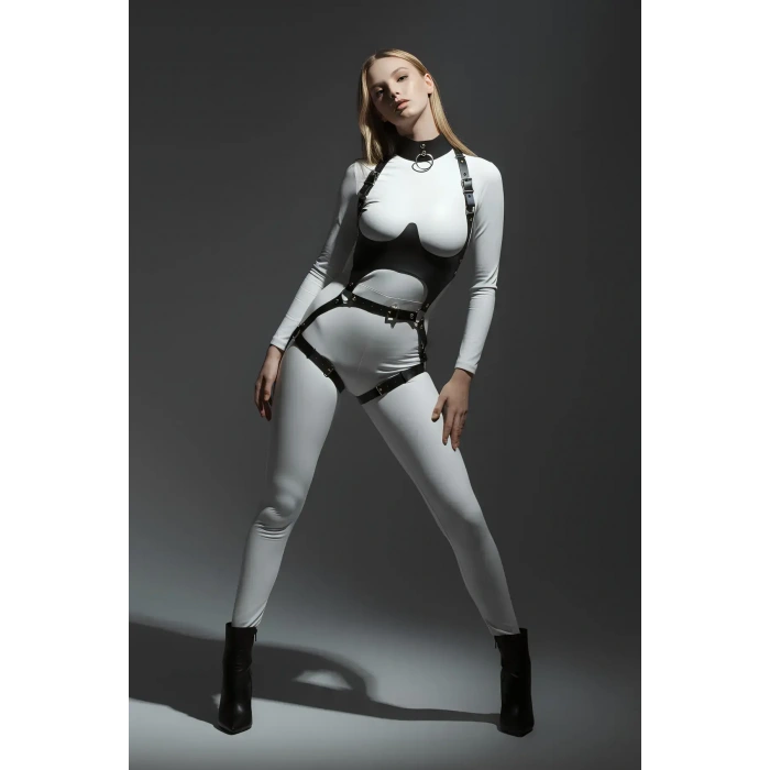 Siyah Göğüs Harness Deri Tokalı Vücut Korse - Brf1402