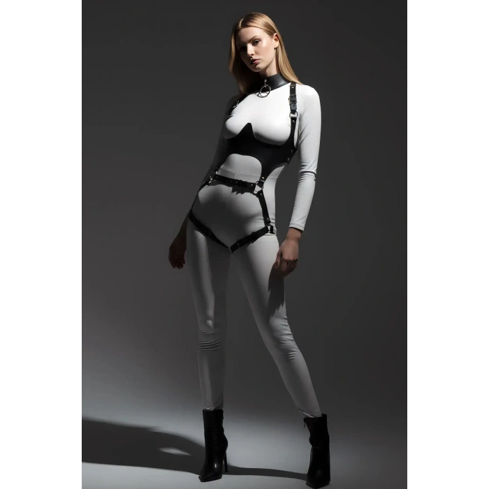 Siyah Göğüs Harness Deri Tokalı Vücut Korse - Brf1402