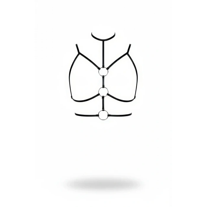 Siyah Göğüs Harness Suni Deri Halka Detaylı Boyunluklu - Brf184