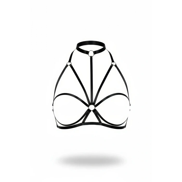 Siyah Göğüs Harness Yüksek Yaka O Halka Detaylı - Brf1044