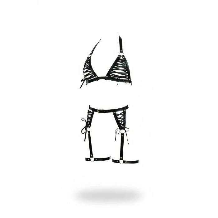 Siyah Harness Takım Çapraz Bağlamalı Suni Deri - Brf1389