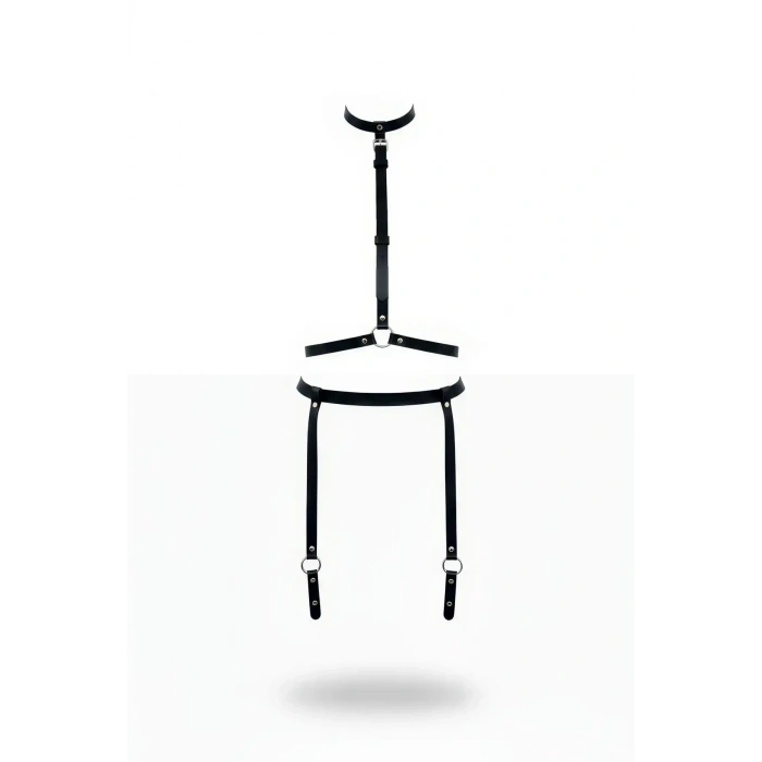 Siyah Harness Takım Deri Boyunluklu Vücut Aksesuarı - Brf230