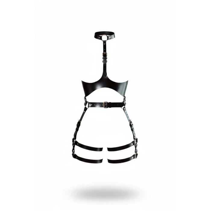 Siyah Harness Takım Deri Gerdanlık Detaylı Tokalı - Brf1386