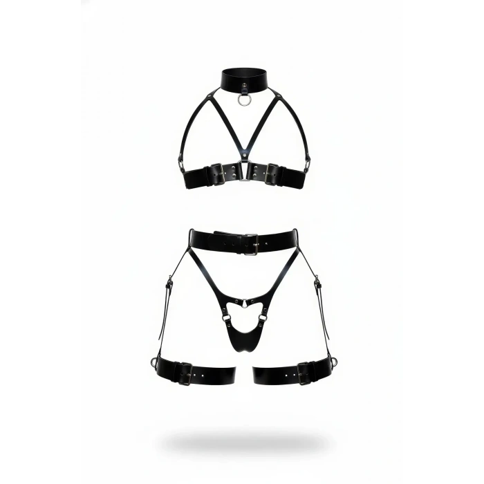 Siyah Harness Takım Deri Tokalı Gerdanlık Detaylı - Brf1378