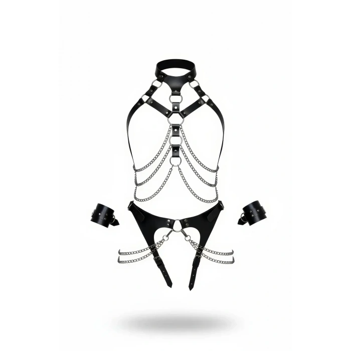 Siyah Harness Takım Zincir Detaylı Boyunluklu - Brf1067