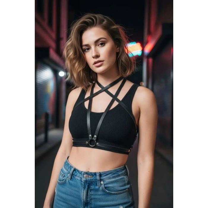 Siyah Kadın Kemer Çapraz Vücut Aksesuarı - Brf15