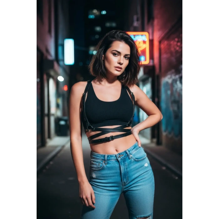 Siyah Kadın Kemer Çoklu Bant Detaylı Vücut Kemeri - Brf198