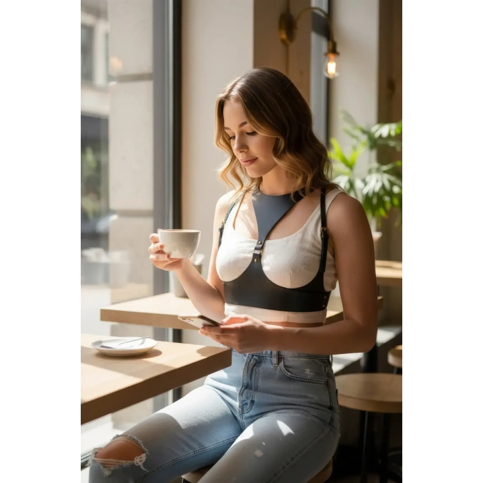 Siyah Kadın Kemer Deri Tokalı Büstiyer Kemer - Brf1151