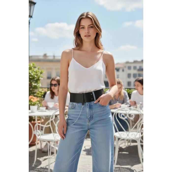 Siyah Kadın Kemer Kalın Bel Korse Aksesuarı - Brf1117