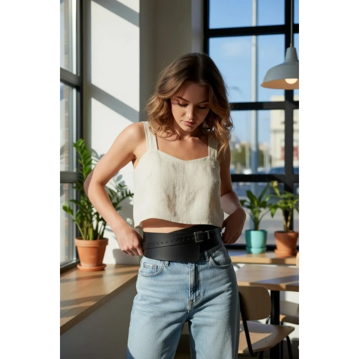 Siyah Kadın Kemer Kalın Korse Bel Aksesuarı - Brf1128