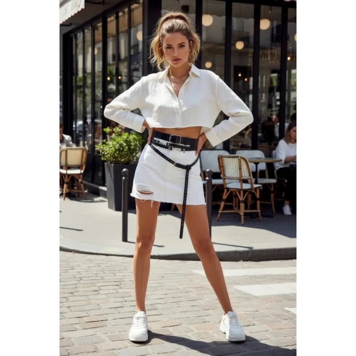 Siyah Kadın Kemer Kalın Ve İnce İkili Bel Aksesuarı - Brf1129