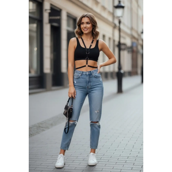 Siyah Kadın Kemer Metal Halkalı İnce Şeritli - Brf101