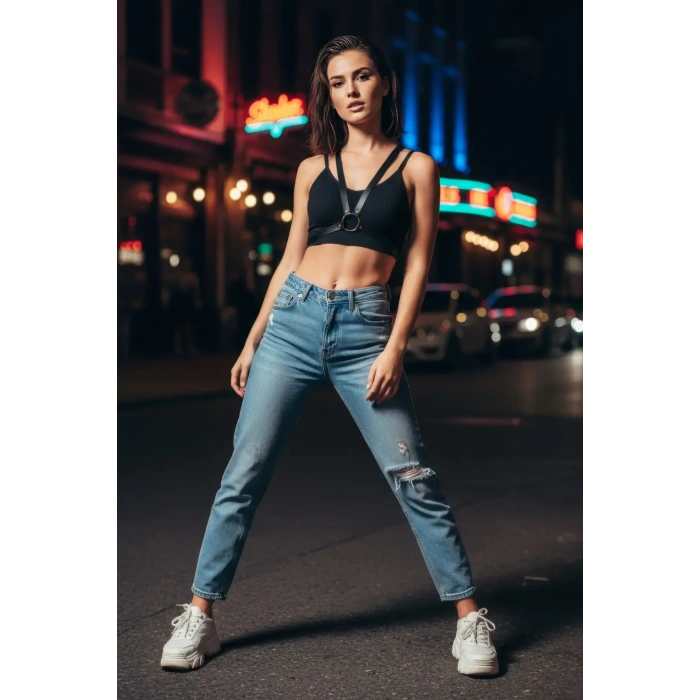 Siyah Kadın Kemer O Halka Detaylı Vücut Aksesuarı - Brf131