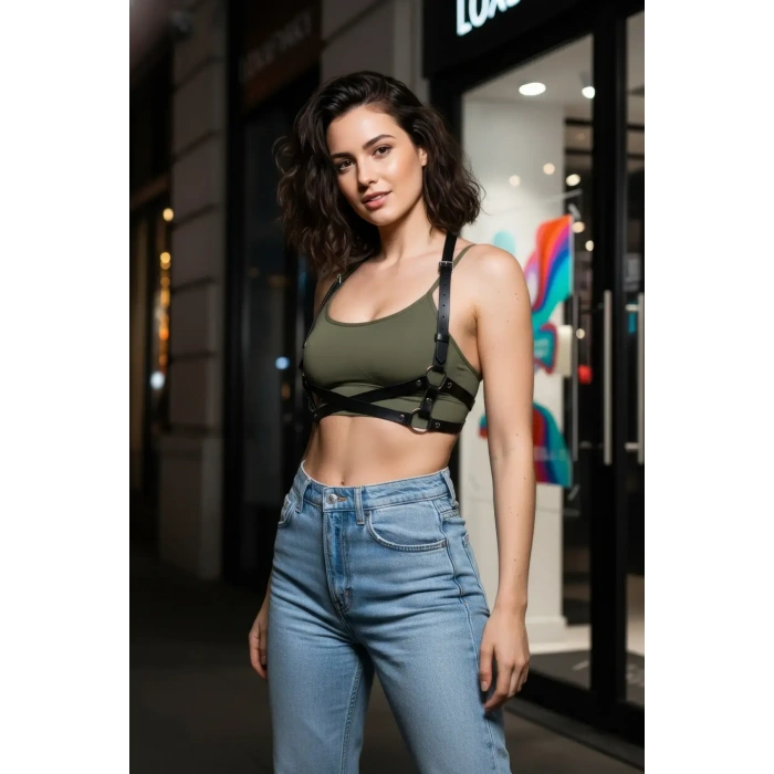 Siyah Kadın Kemer Suni Deri Çapraz Vücut Aksesuarı - Brf204