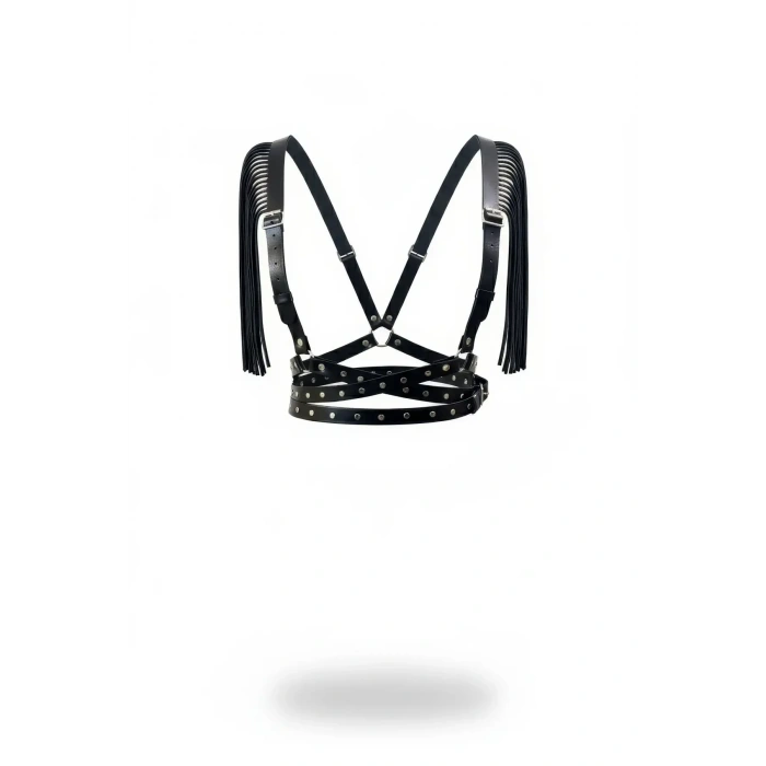 Siyah Kadın Kemer Zımbalı Deri Vücut Aksesuarı - Brf1004