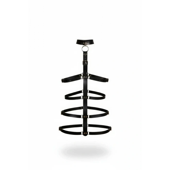 Siyah Kırbaç - Kelepçe Deri Vücut Kafesi Bağlama - Brf1061