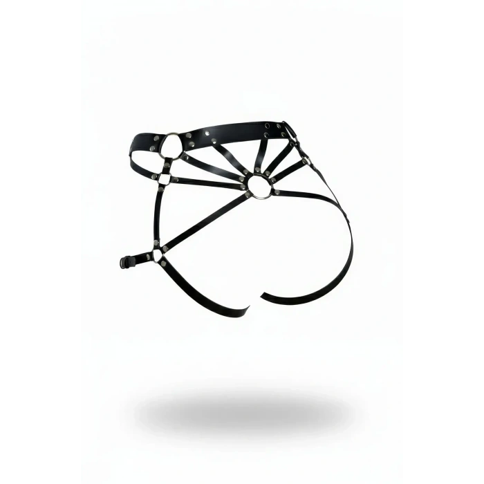 Siyah Tanga - Külot Deri Bantlı Halka Detaylı Kalça Aksesuarı - Brf1048