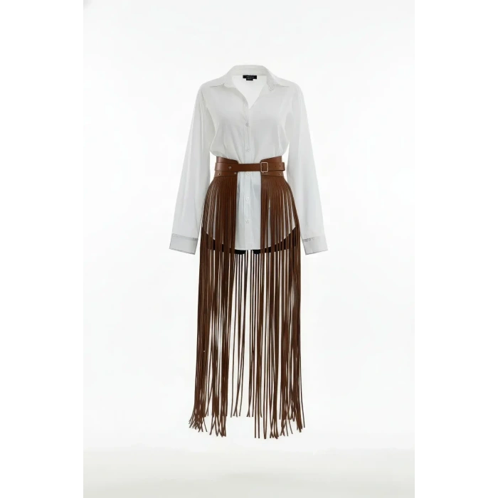 Taba Etek Uzun Püsküllü Suni Deri Etek - Brf1003