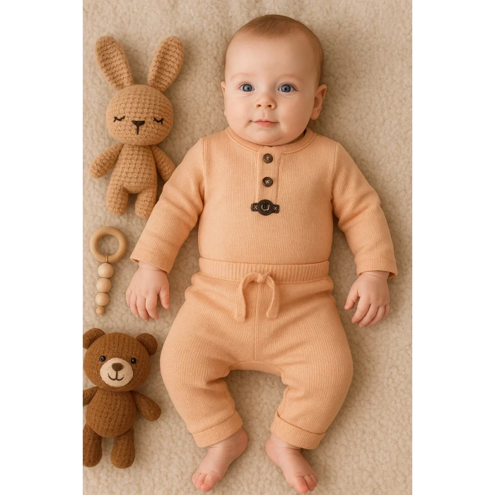 Waffle Çıtlı Düğmeli 2li Mevsimlik Takım