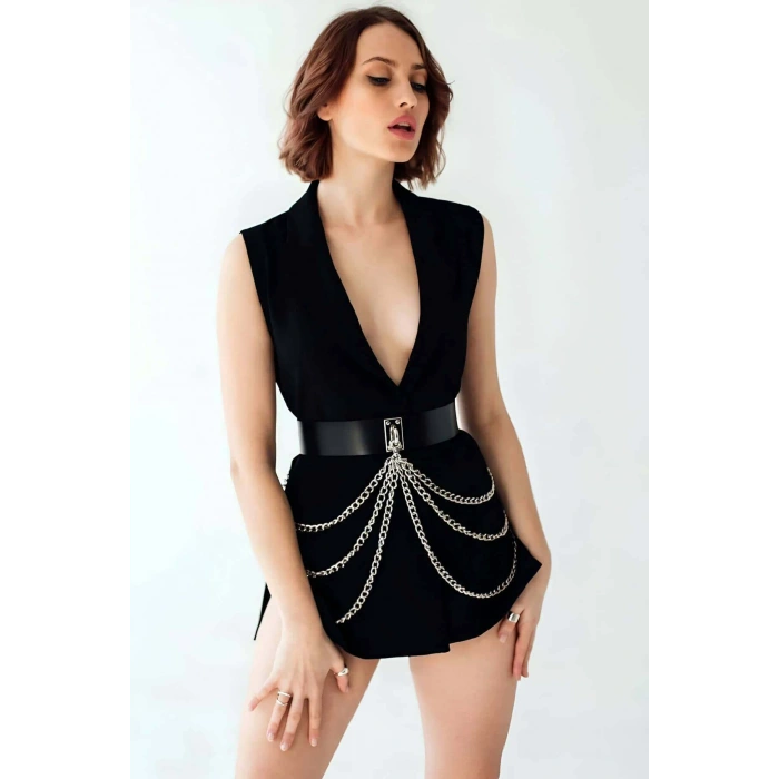 Zincirli Deri Bel Kemer Harness - Brf904