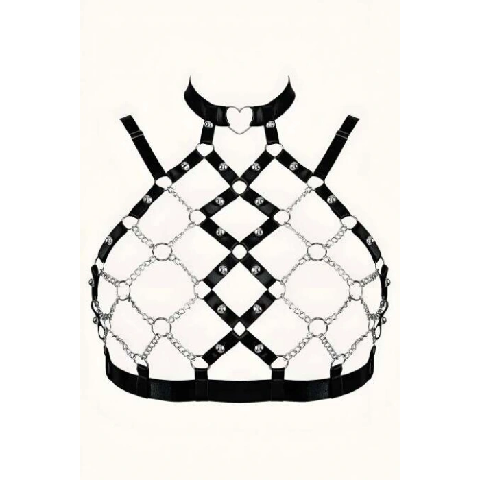 Zincirli Seksi Lastik Göğüs Harness - Brf926