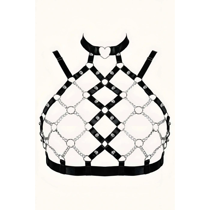 Zincirli Seksi Lastik Göğüs Harness - Brf926