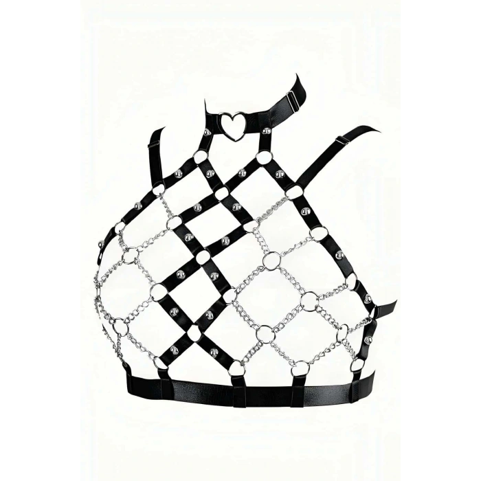 Zincirli Seksi Lastik Göğüs Harness - Brf926