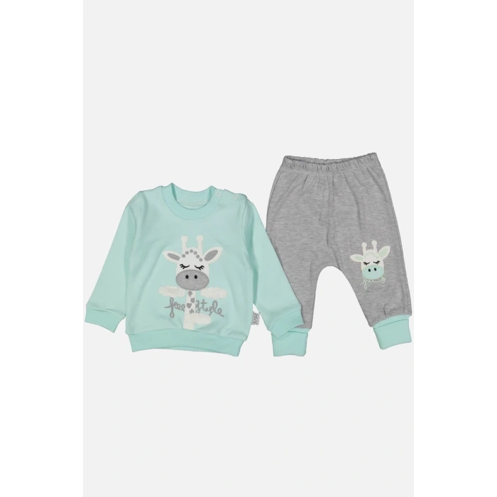 Zürafa Nakışlı % 100 Pamuk Kız Bebek Takımı