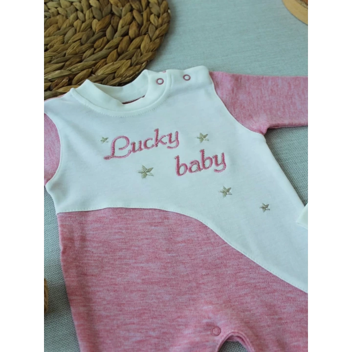 0-3 3-6 Ay Lucky Baby Nakışlı Es Çizgi Boy Şapkalı Kız Bebek Tulumu Pembe