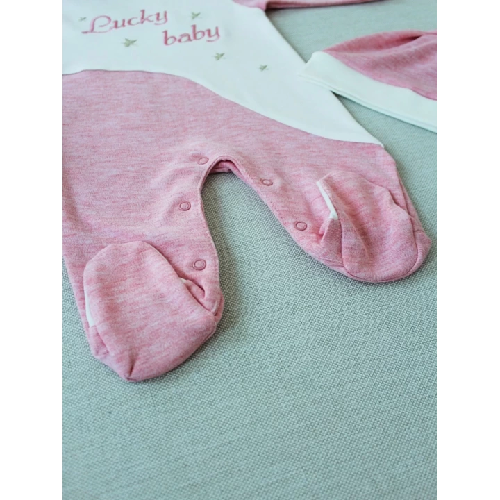 0-3 3-6 Ay Lucky Baby Nakışlı Es Çizgi Boy Şapkalı Kız Bebek Tulumu Pembe