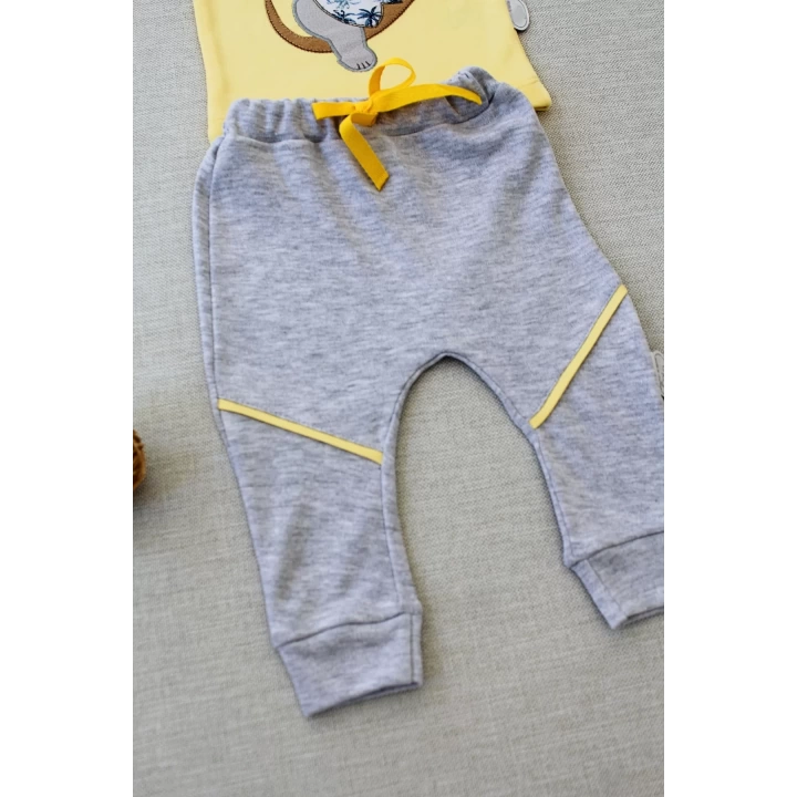 3-6 6-9 9-12 12-18 Ay Yavru Koala Nakışlı Uzun Kollu Sweat 2li Kız Erkek Bebek Takımı Sarı