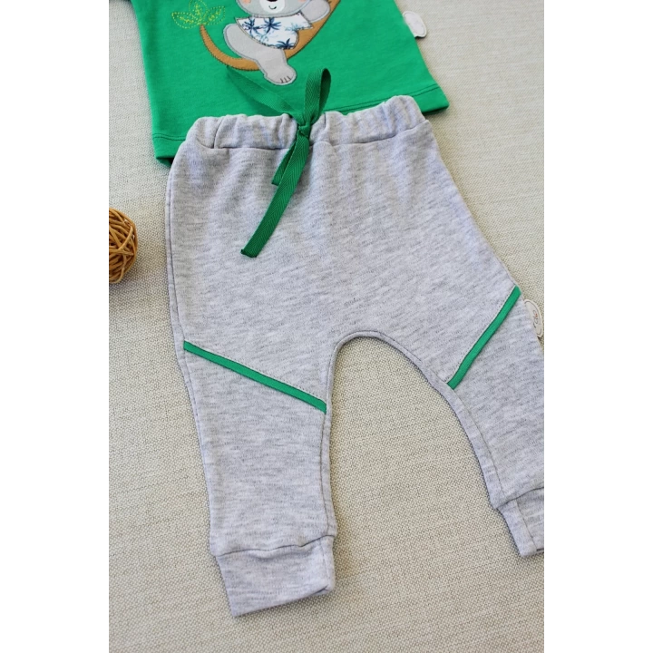 3-6 6-9 9-12 12-18 Ay Yavru Koala Nakışlı Uzun Kollu Sweat 2li Kız Erkek Bebek Takımı Yeşil