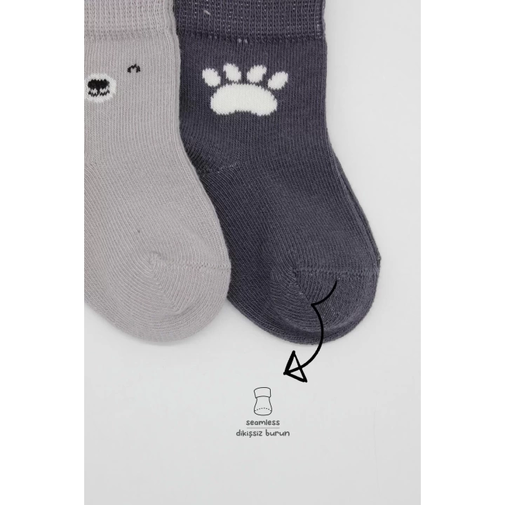Bear Penye Soket Çorap 2li Gri