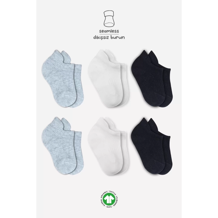Penye Sneakers Çorap 6lı  Ekru Gri Siyah