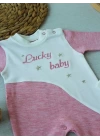 0-3 3-6 Ay Lucky Baby Nakışlı Es Çizgi Boy Şapkalı Kız Bebek Tulumu Pembe