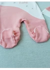 0-3 3-6 Ay Lucky Baby Nakışlı Es Çizgi Boy Şapkalı Kız Bebek Tulumu Pudra