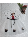 2-3-4 Yaş Puantiyeli Mickey Baskılı Kurdela Kuşaklı Astarlı Kız Bebek Tütü Elbisesi Beyaz