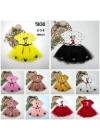 2-3-4 Yaş Puantiyeli Mickey Baskılı Kurdela Kuşaklı Astarlı Kız Bebek Tütü Elbisesi Sarı