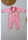 3-6 18-24 24-36 Ay Uçan Balonlar Nakışlı Ef Boy Fermuarlı Kız Bebek Tulumu Pembe